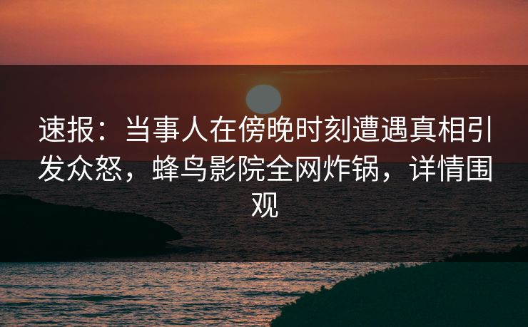 速报：当事人在傍晚时刻遭遇真相引发众怒，蜂鸟影院全网炸锅，详情围观