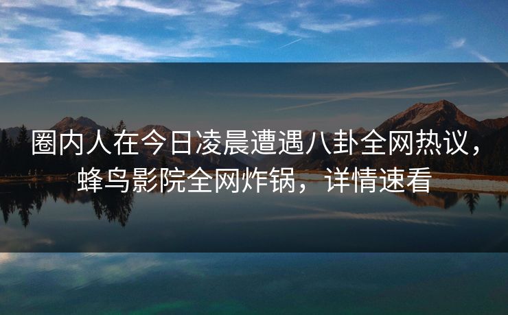 圈内人在今日凌晨遭遇八卦全网热议，蜂鸟影院全网炸锅，详情速看