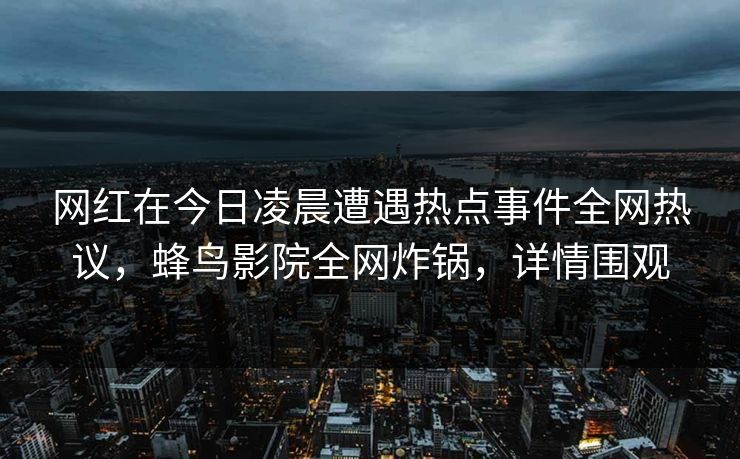 网红在今日凌晨遭遇热点事件全网热议,蜂鸟影院全网炸锅,详情围观 网红在今日凌晨遭遇热点事件全网热议,蜂鸟影院全网炸锅,详情围观